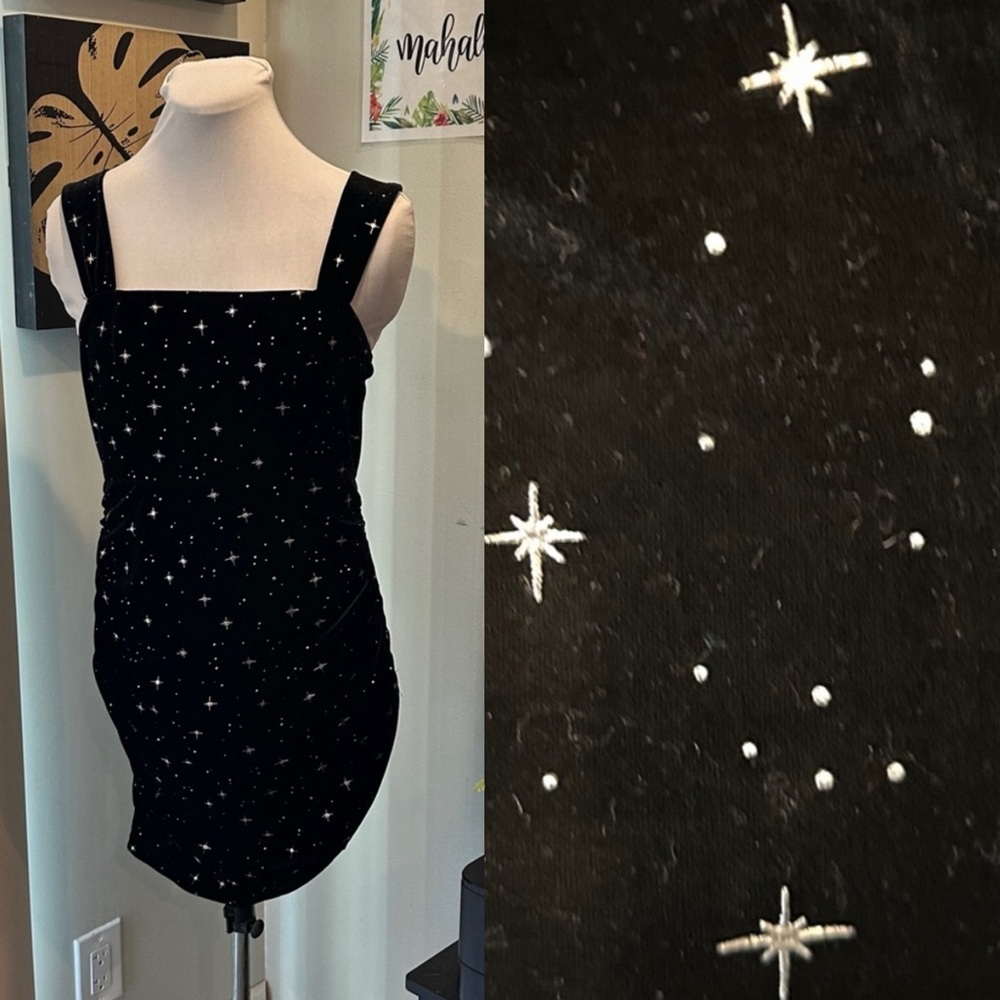 Velvet Black Dress with Silver Star Pattern